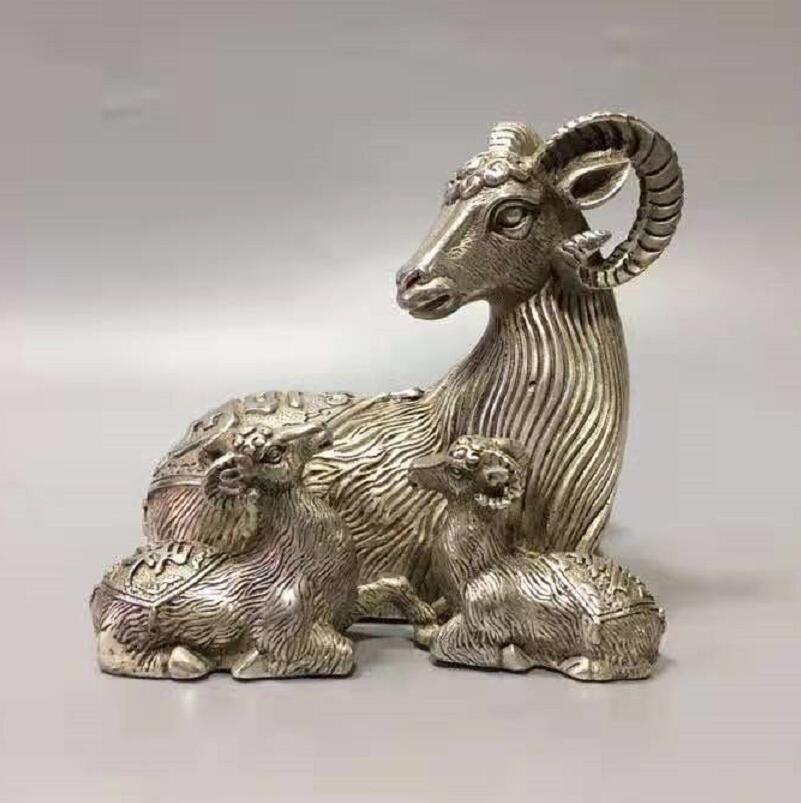 Chinese White copper Three sheep crafts statue