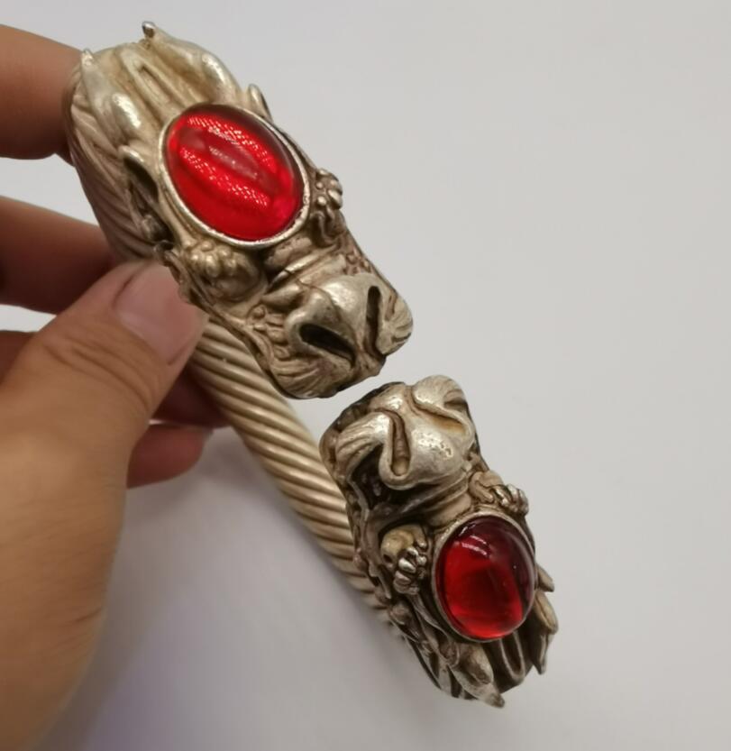 China White copper archaize double dragon head Bracelet