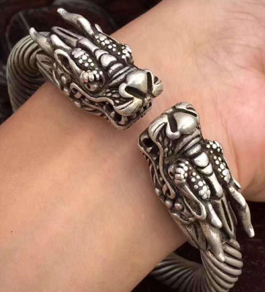 China White copper archaize double dragon head Bracelet