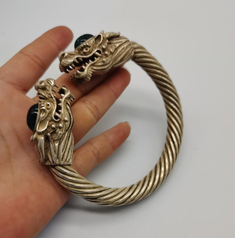 China White copper archaize double dragon head Bracelet