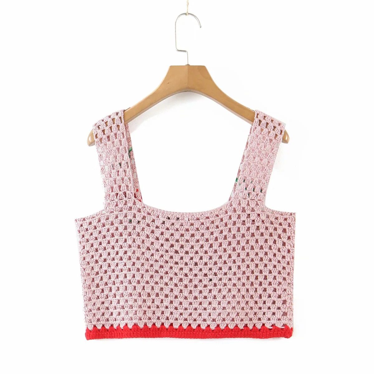 Women Crochet Cherry Hollow out BOHO Beach Crop Top Cropped Tank