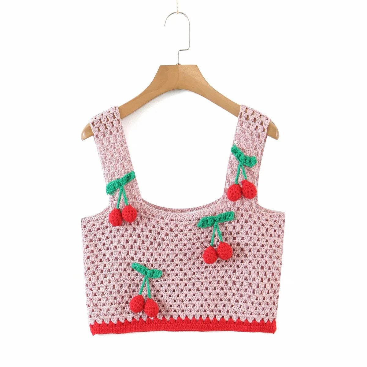 Women Crochet Cherry Hollow out BOHO Beach Crop Top Cropped Tank