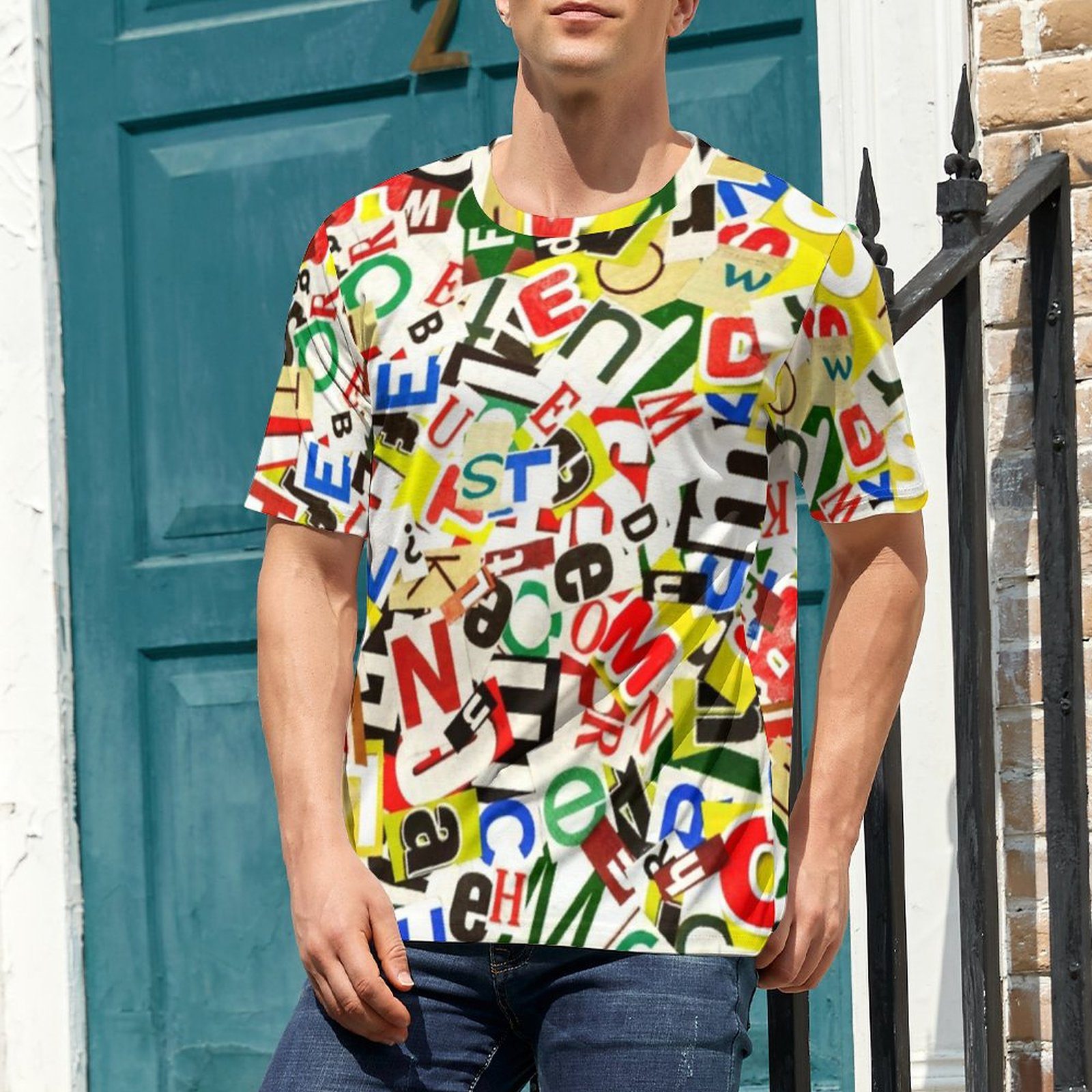 Abstract Letters T Shirt Colorful Alphabet Essential T-Shirts O Neck Popular Tshirt Summer Mens Printed Clothes Plus Size