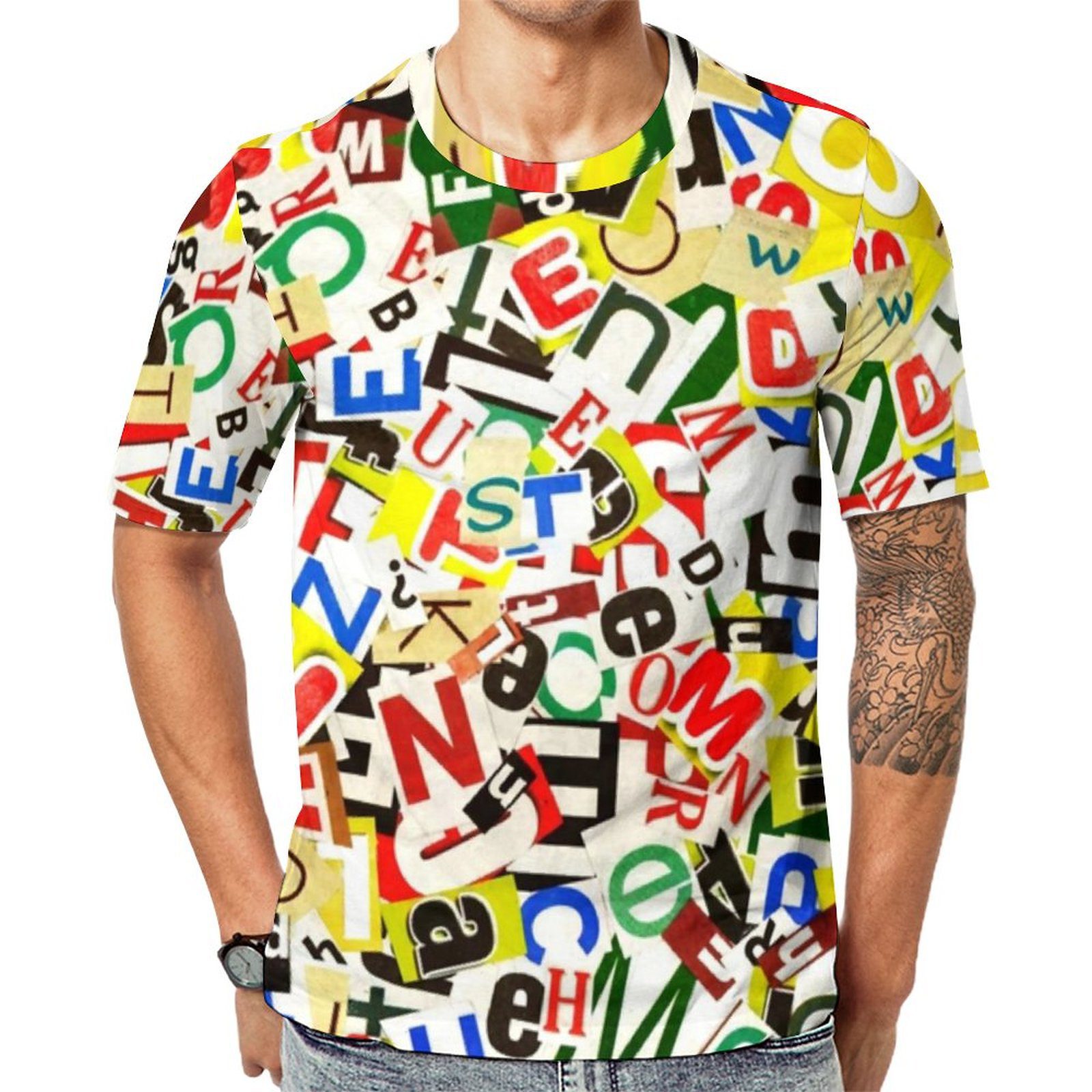 Abstract Letters T Shirt Colorful Alphabet Essential T-Shirts O Neck Popular Tshirt Summer Mens Printed Clothes Plus Size