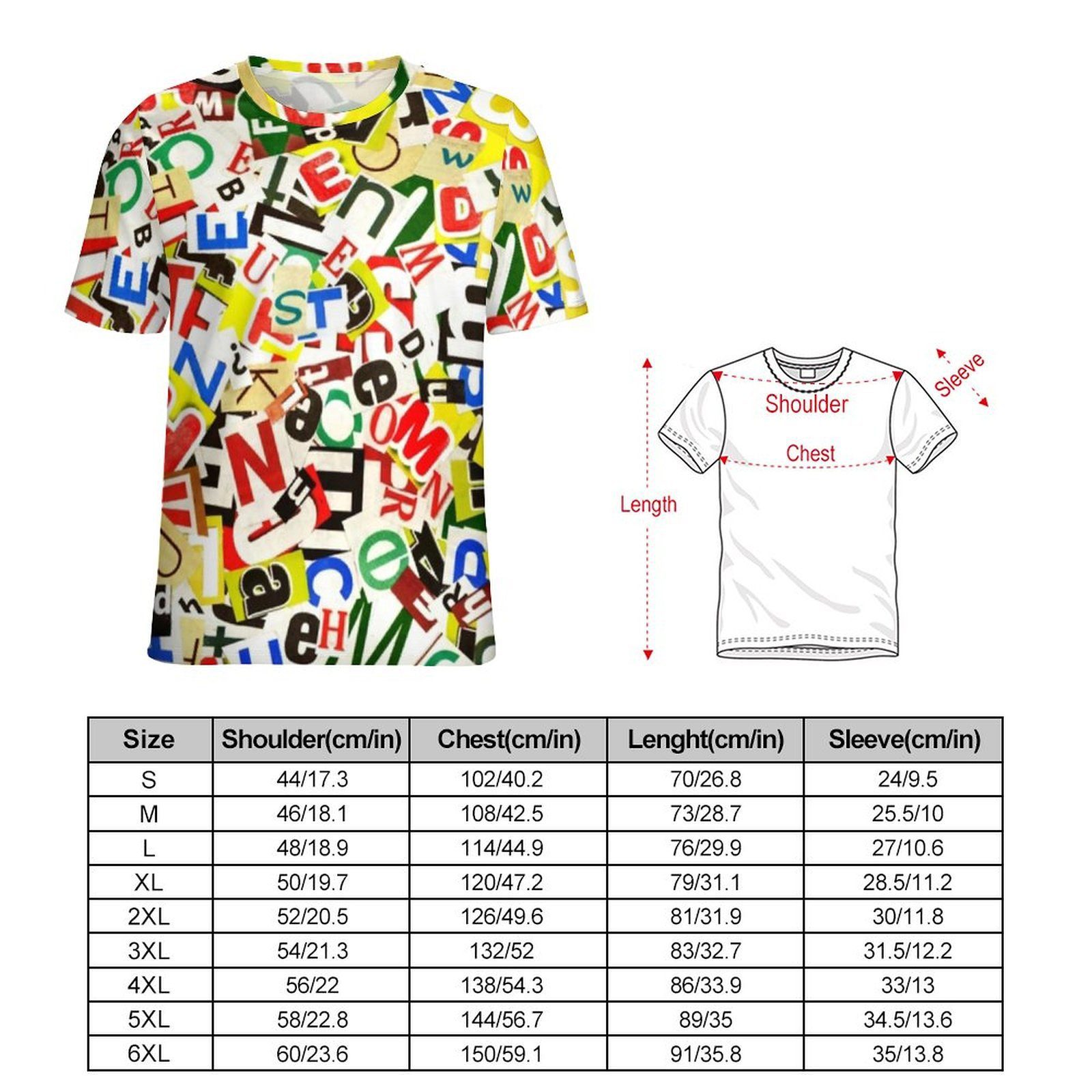 Abstract Letters T Shirt Colorful Alphabet Essential T-Shirts O Neck Popular Tshirt Summer Mens Printed Clothes Plus Size