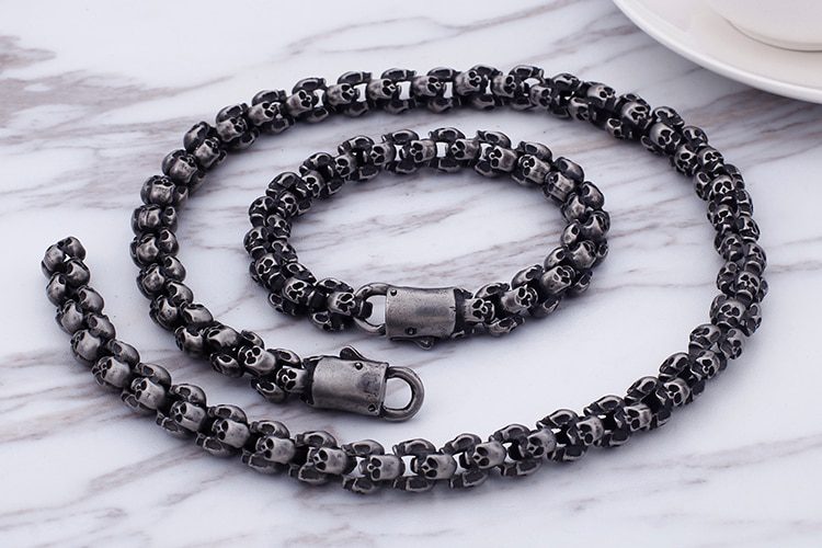 Skull Link Chain Necklace Choker Skeleton Bracelet 50 70CM Long