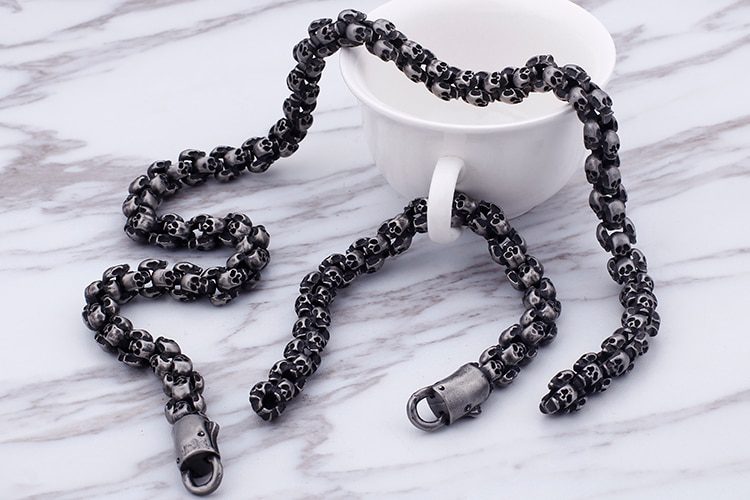 Skull Link Chain Necklace Choker Skeleton Bracelet 50 70CM Long