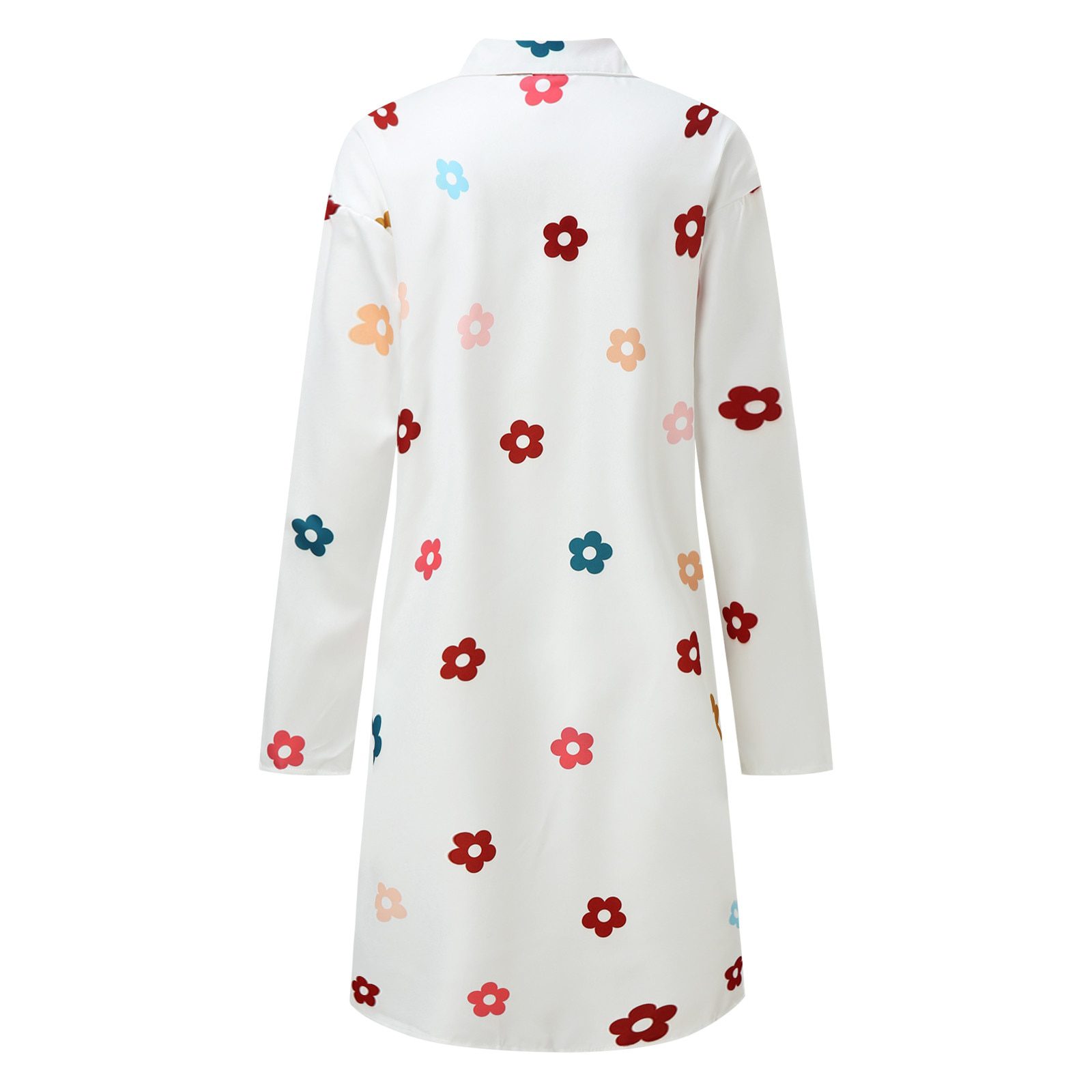 Cherry Shirt Dress Swing Long Sleeve Casual Holiday Beach Dress