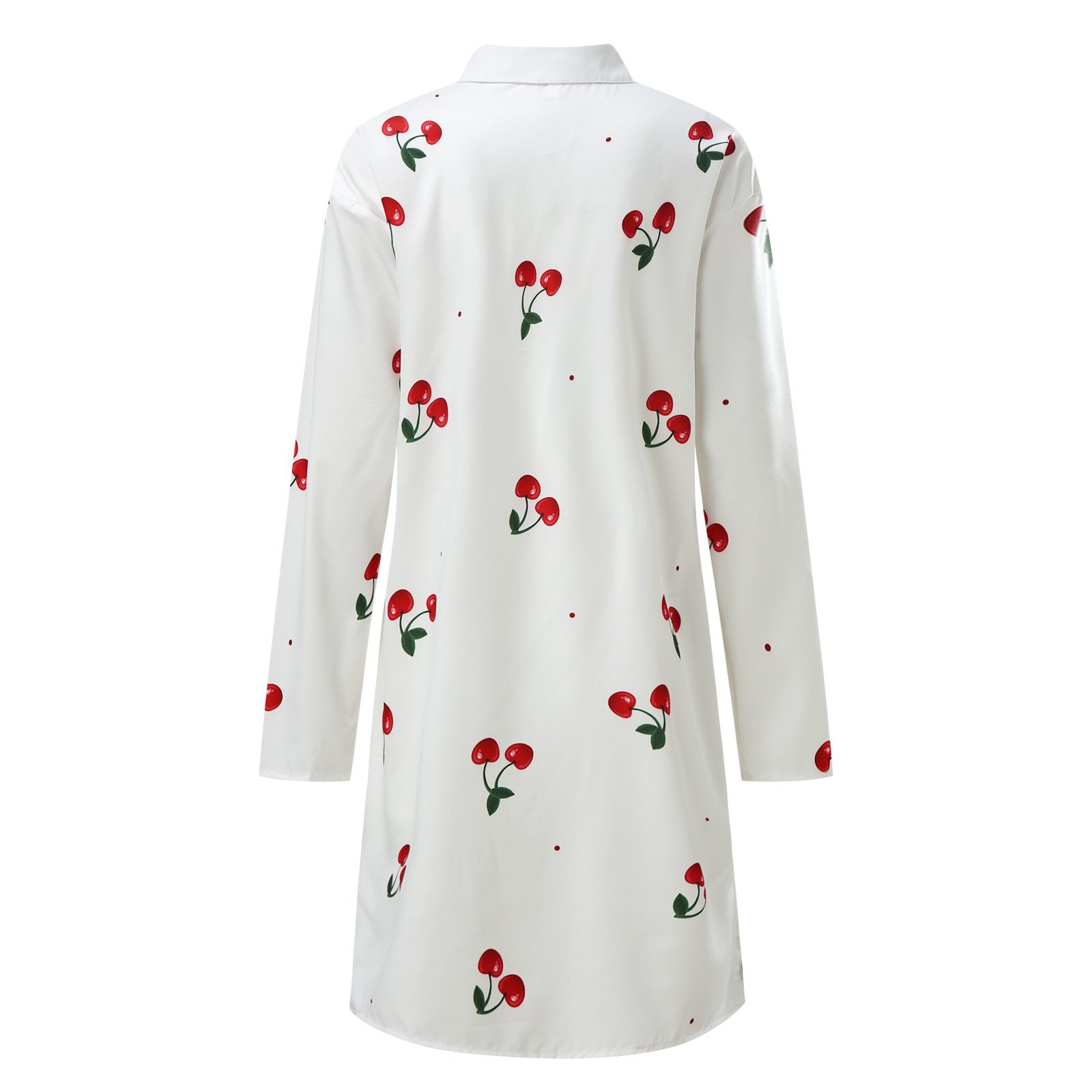 Cherry Shirt Dress Swing Long Sleeve Casual Holiday Beach Dress