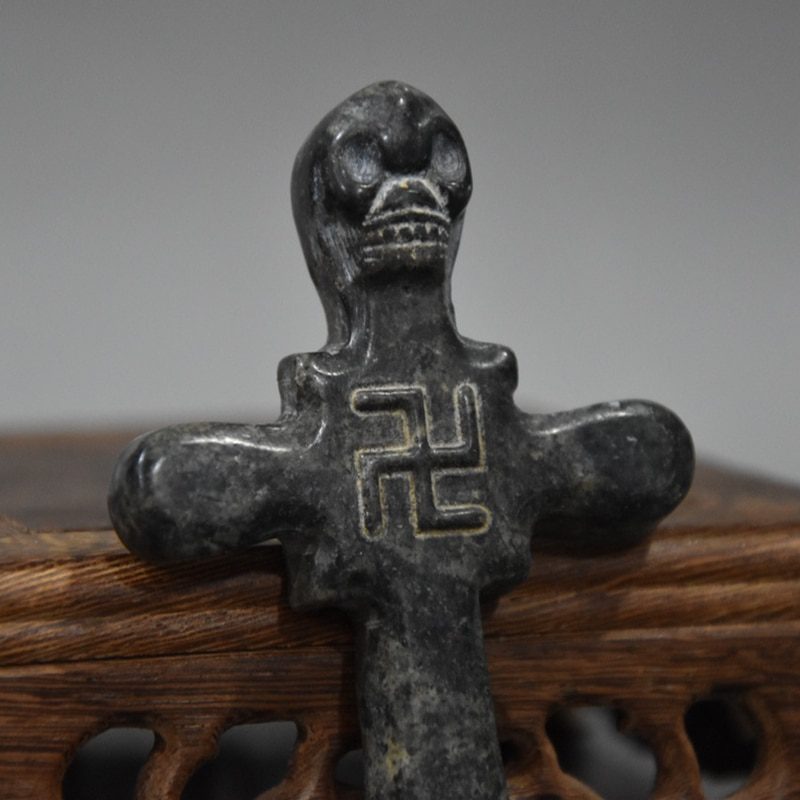 Tibet Hongshan Culture Natural Meteorite Cross Carving Mascot Collection Pendant Accessories Necklace Decoration Statue