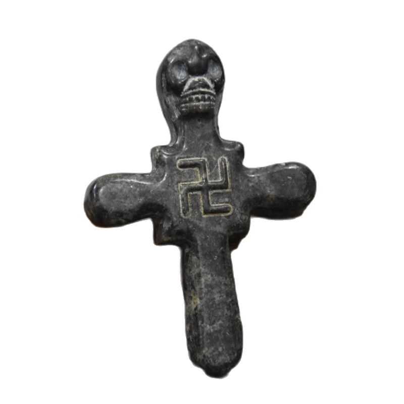 Tibet Hongshan Culture Natural Meteorite Cross Carving Mascot Collection Pendant Accessories Necklace Decoration Statue