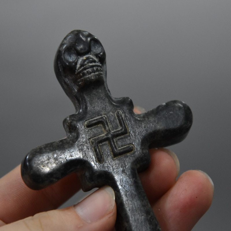 Tibet Hongshan Culture Natural Meteorite Cross Carving Mascot Collection Pendant Accessories Necklace Decoration Statue