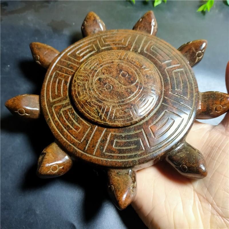 Tibet Hongshan Culture Natural Meteorite Nine-Head Turtle Inkstone Four Treasures of The Study Collection Decoration Desk Mascot