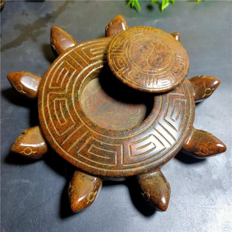 Tibet Hongshan Culture Natural Meteorite Nine-Head Turtle Inkstone Four Treasures of The Study Collection Decoration Desk Mascot