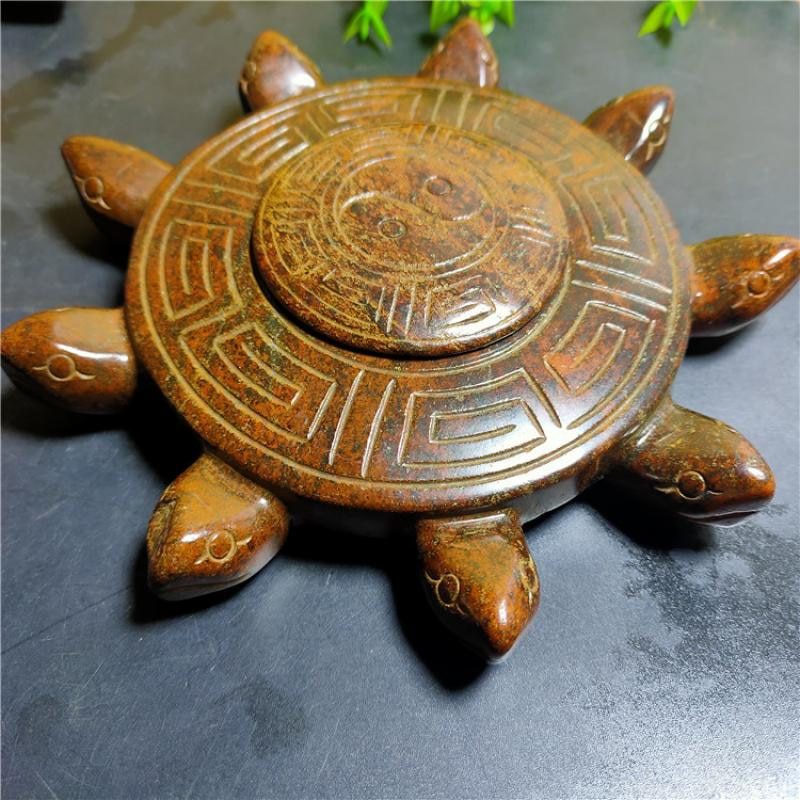 Tibet Hongshan Culture Natural Meteorite Nine-Head Turtle Inkstone Four Treasures of The Study Collection Decoration Desk Mascot