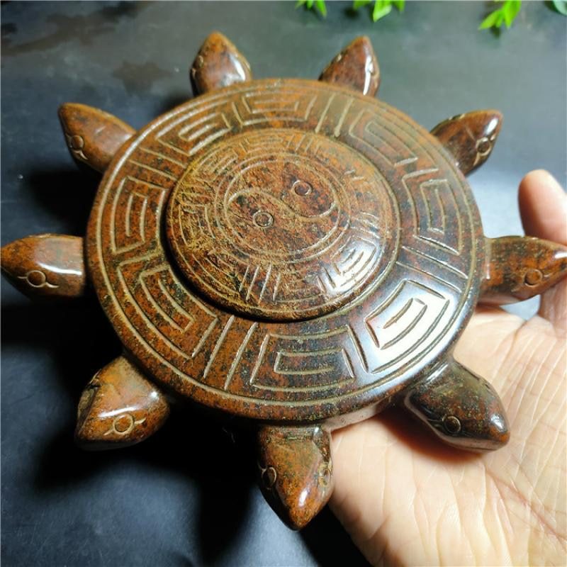 Tibet Hongshan Culture Natural Meteorite Nine-Head Turtle Inkstone Four Treasures of The Study Collection Decoration Desk Mascot