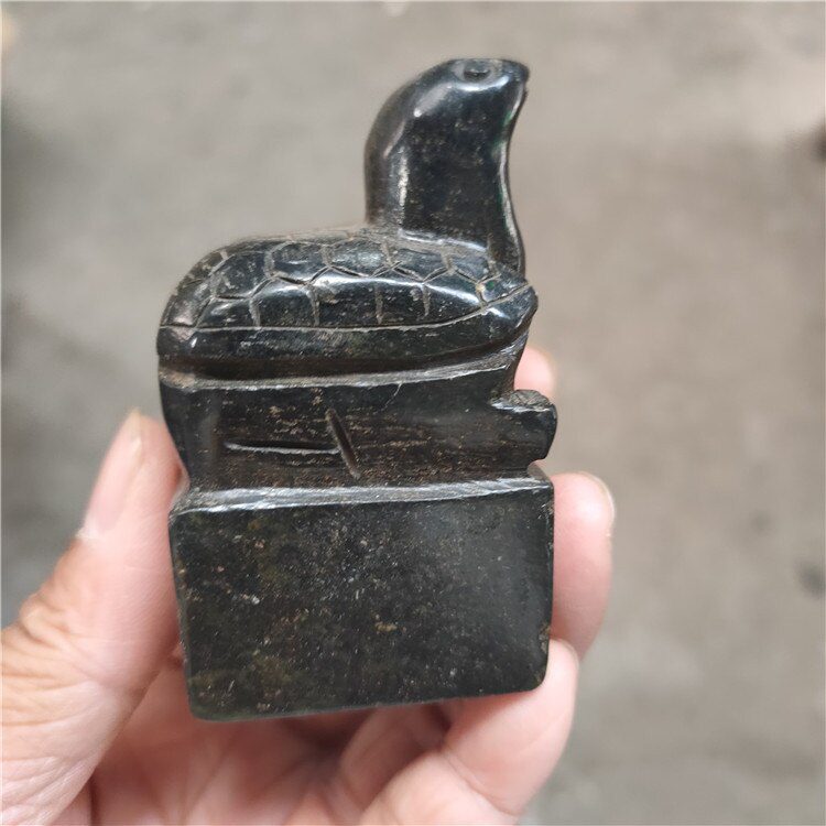 Tibet Hongshan Culture Natural Jade Articles Meteorite Black Iron Longevity Turtle Seal Statuette Mascot Collection Decoration