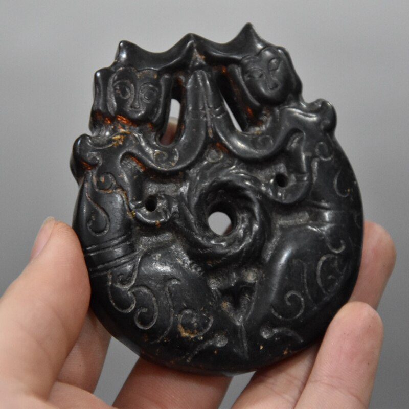 Tibet Hongshan Culture Natural Meteorite Mermaid Stone Pik Jade Wear Mascot Statue and Sculpture Collection Pendant Accessories