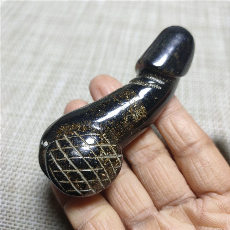 Collection Elaborate Interesting Chinese Hongshan Culture Hand-Carved Black Meteorite Juyang God Ornament - Genital Statue