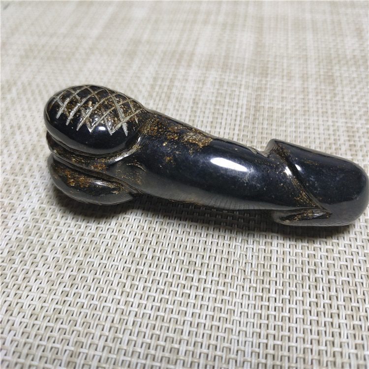 Collection Elaborate Interesting Chinese Hongshan Culture Hand-Carved Black Meteorite Juyang God Ornament - Genital Statue