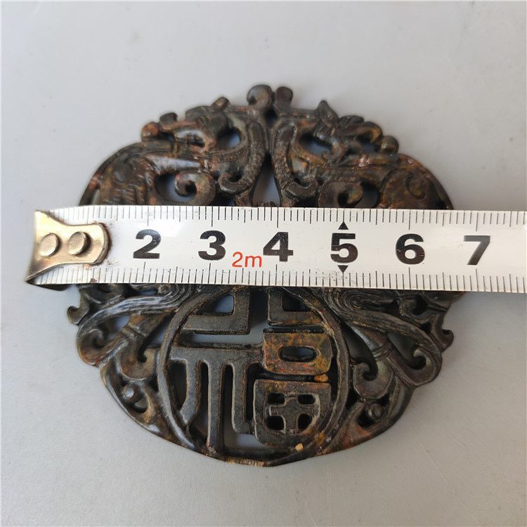 Tibet Hongshan Culture Natural Meteorite Dragon and Phoenix Blessing Character Longevity Figurine Mascot Collection Decoration