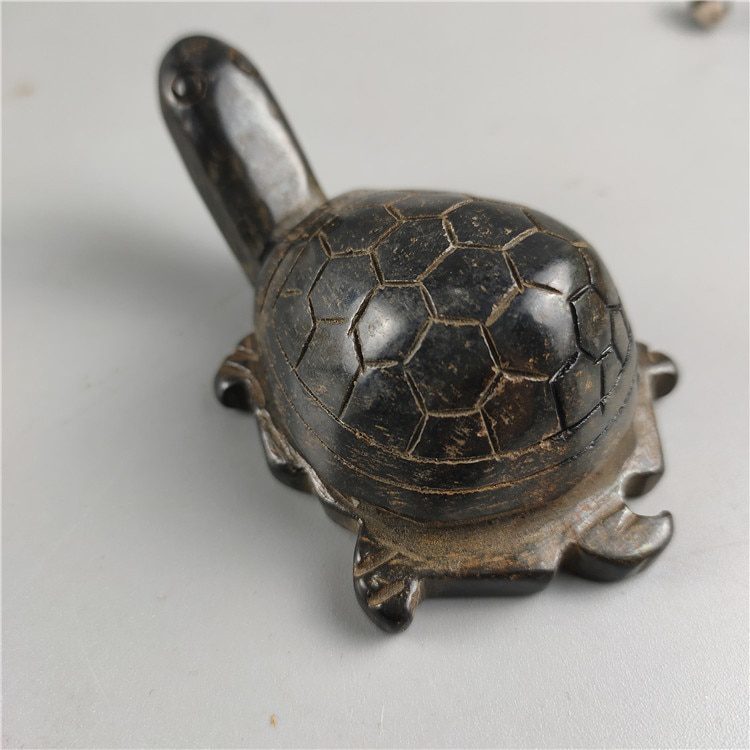 Antique Tibet Hongshan Culture Natural Jade Articles Meteorite Black Iron Turtle Tortoise Statuette Mascot Collection Decoration