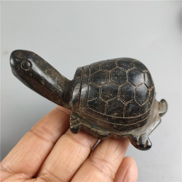 Antique Tibet Hongshan Culture Natural Jade Articles Meteorite Black Iron Turtle Tortoise Statuette Mascot Collection Decoration