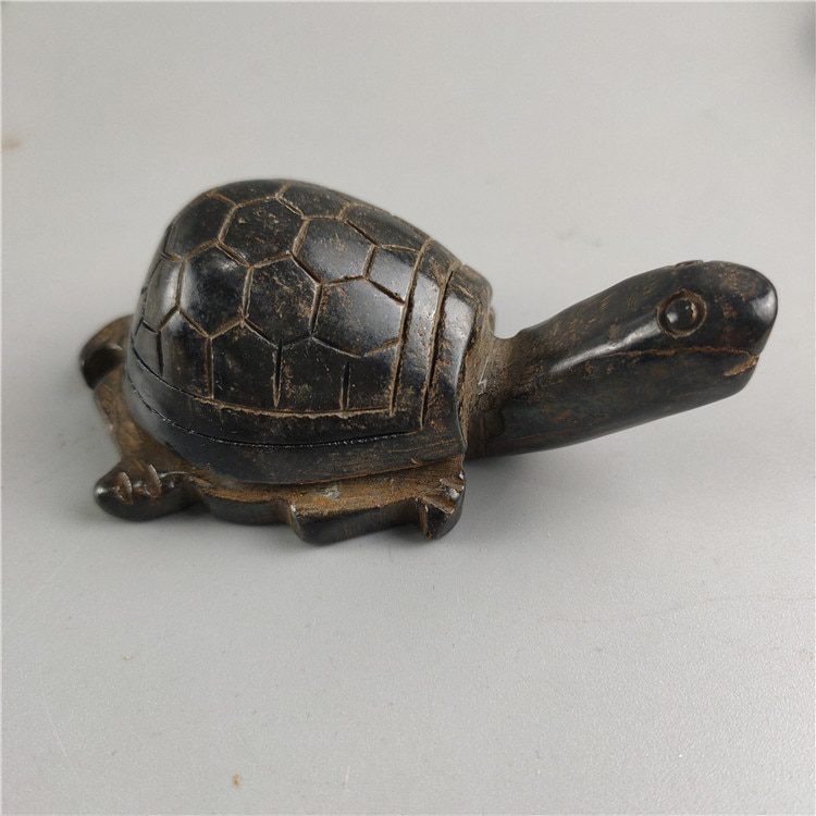 Antique Tibet Hongshan Culture Natural Jade Articles Meteorite Black Iron Turtle Tortoise Statuette Mascot Collection Decoration