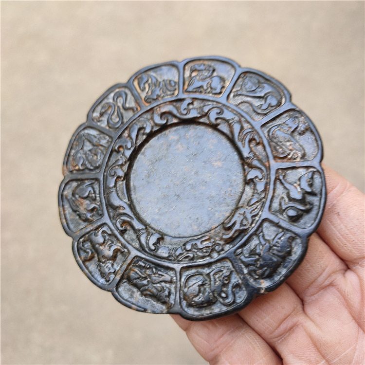 Tibet Hongshan Culture Natural Meteorite Statue Zodiac Sign Tai Chi Gossip Inkstone Collection Decoration Pendant Desk Mascot