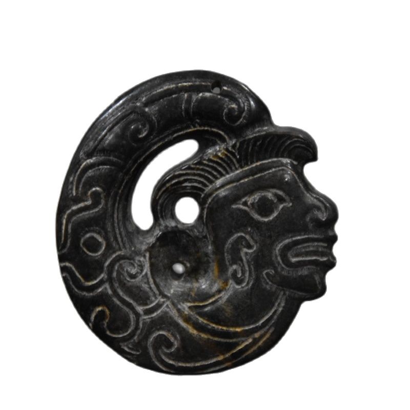 Tibet Hongshan Culture Natural Meteorite Face Sun God Carving Mascot Collection Pendant Accessories Decoration Gift Figurines