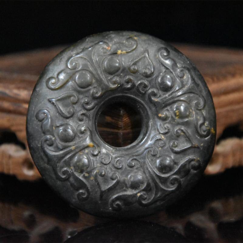 China Tibet Hongshan Culture Antique Natural Meteorite Carved Safety Button Statue Decoration Pendant Mascot