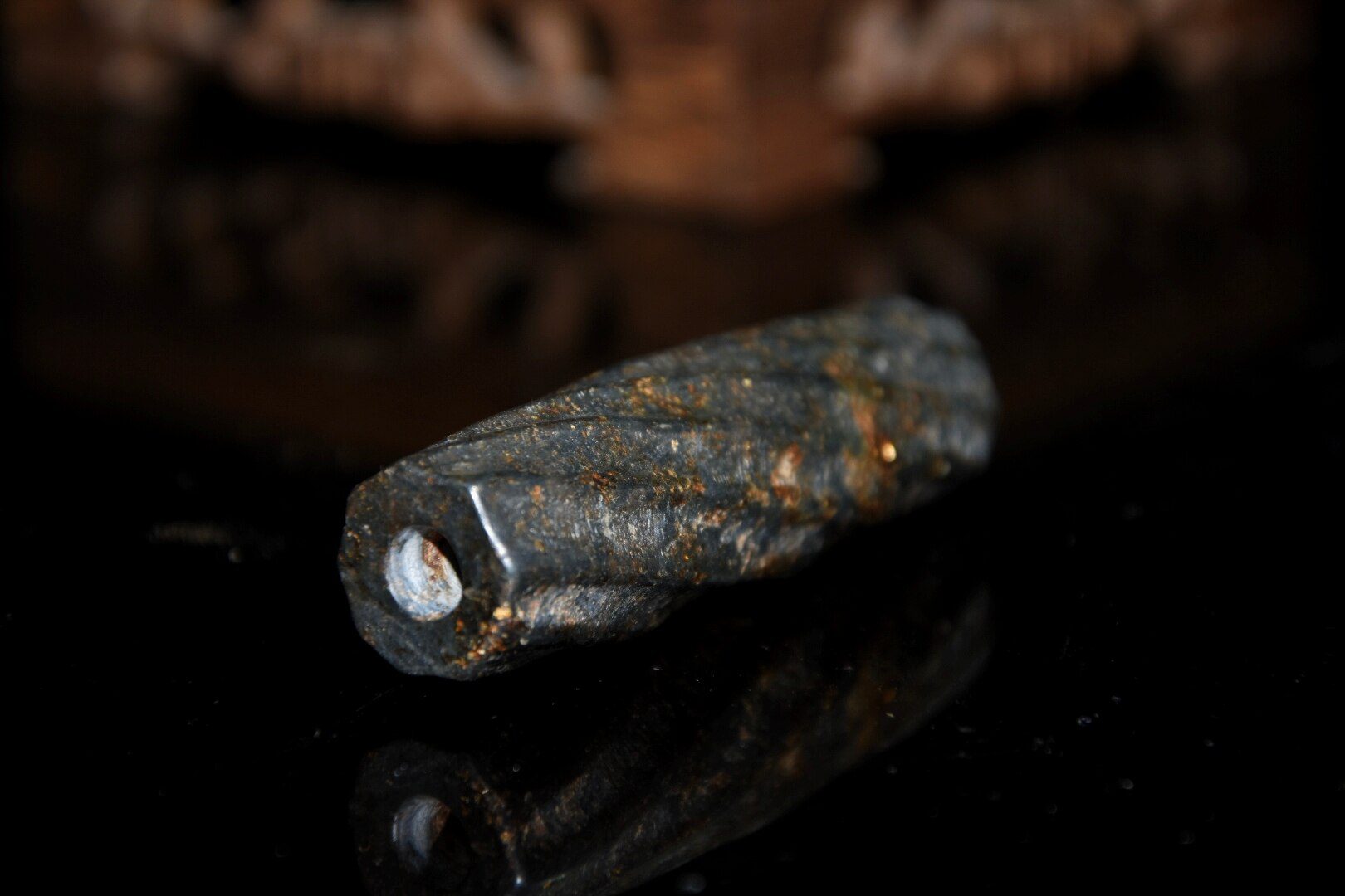 China Tibet Hongshan Culture Natural Meteorite Iron Stone Carved Dzi Bead Buddha Beads Decoration Mascot Pendant Necklace Gift