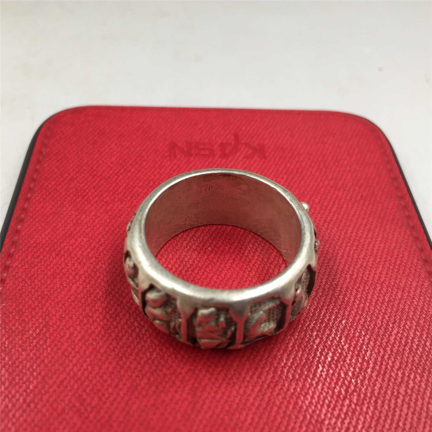 China old antique Tibetan silver Chinese 12 Zodiac dragon tiger 20mm ring