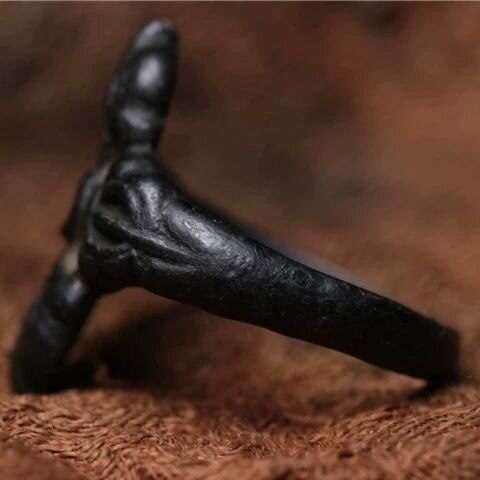 Old Tibet Buddhism Meteorite Iron Tiantie Dorje Phurpa Vajra Faqi Statue Body Protection Ring