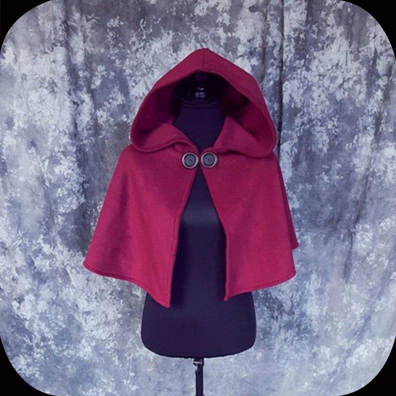 Medieval Hooded Cape Short Cloak for Women Witch Cosplay Costume Vintage Halloween Costumes Coat Fancy Dress Accessories