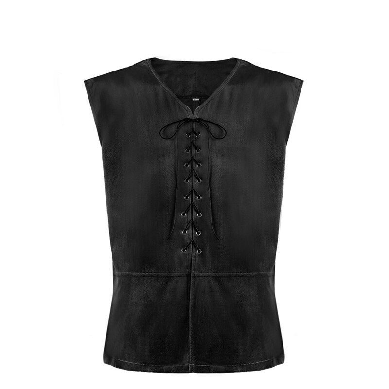 Pirate Vest Men Medieval Costume Knight Sleeveless Waistcoats Renaissance Vintage Lace Up Vest Halloween Party Cosplay Costume