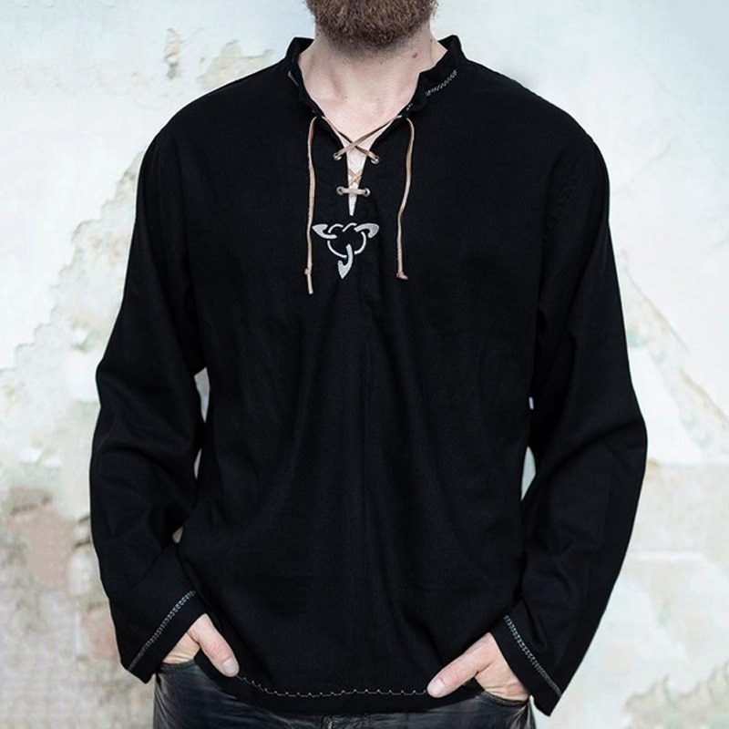 Men Knight Medieval Tunic Vintage Lace Up Renaissance Roman Shirts Halloween Costume for Adult Viking Pirate Cosplay