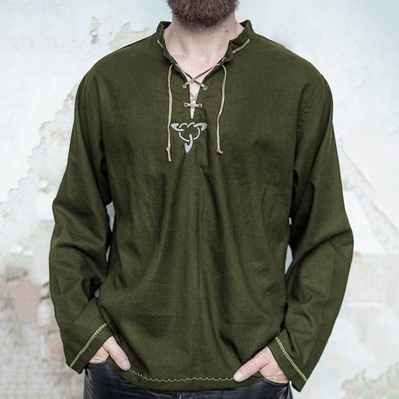 Men Knight Medieval Tunic Vintage Lace Up Renaissance Roman Shirts Halloween Costume for Adult Viking Pirate Cosplay