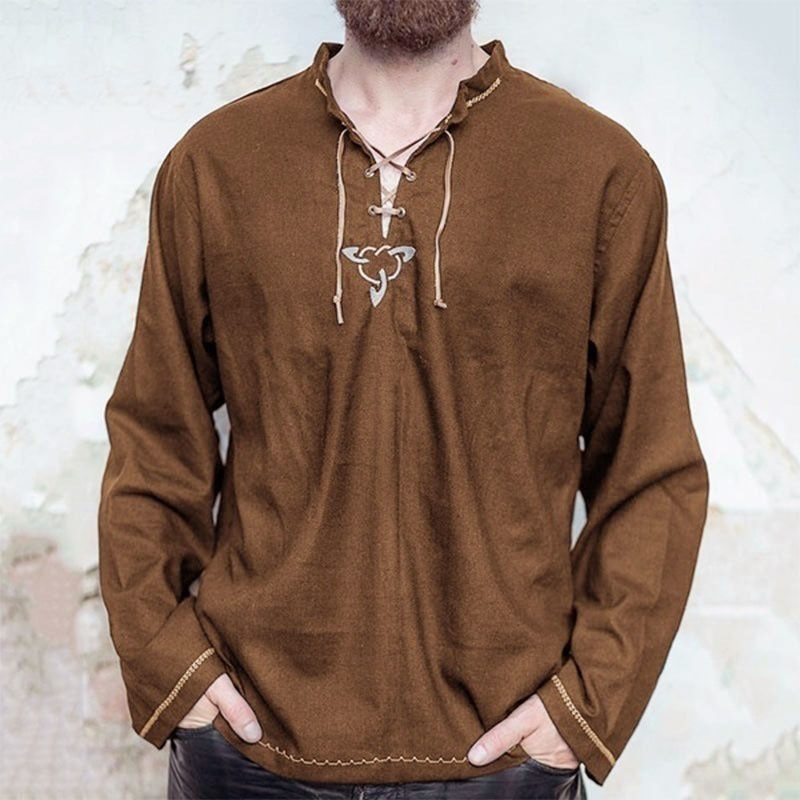 Men Knight Medieval Tunic Vintage Lace Up Renaissance Roman Shirts Halloween Costume for Adult Viking Pirate Cosplay