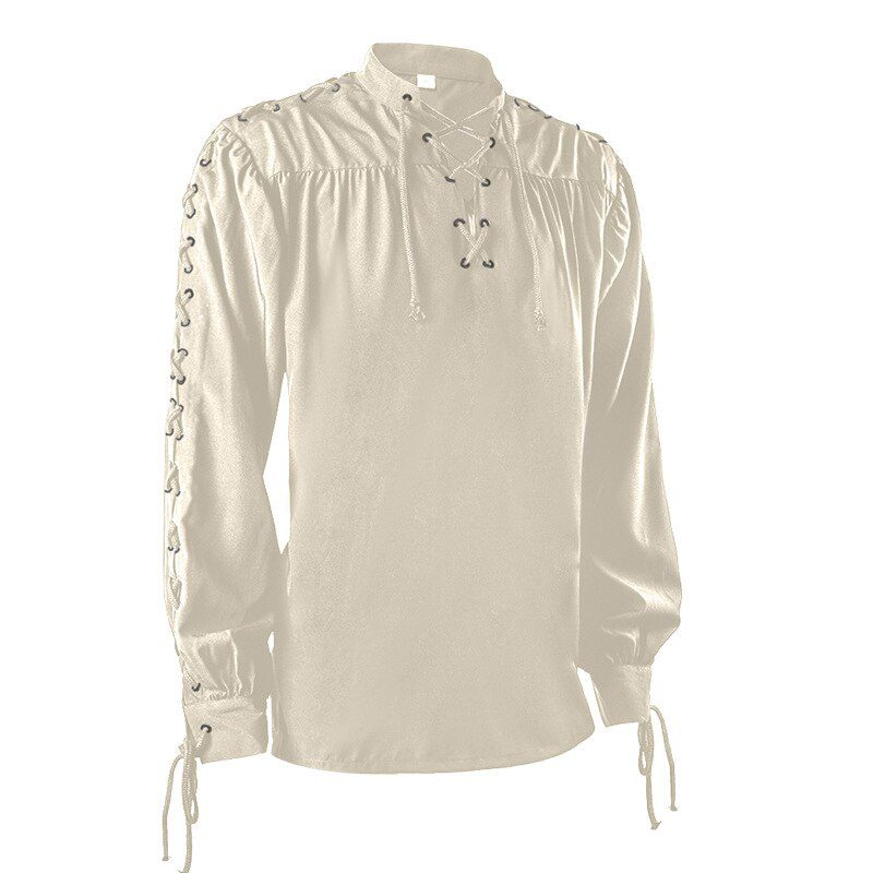 Pirate Shirts European Medieval Renaissance Vintage Gothic Men Lace Up Tops Halloween Party Performance Cosplay Costume