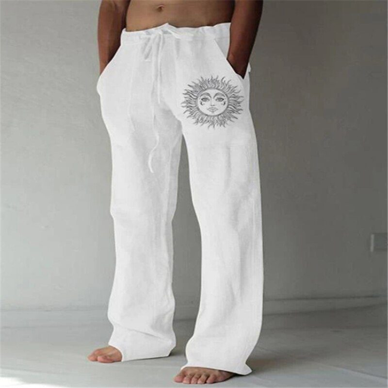 Vintage Men Cotton Linen Jogger Trousers Plus Size Loose Casual Drawstring Wide Leg Pants Men Medieval Costume