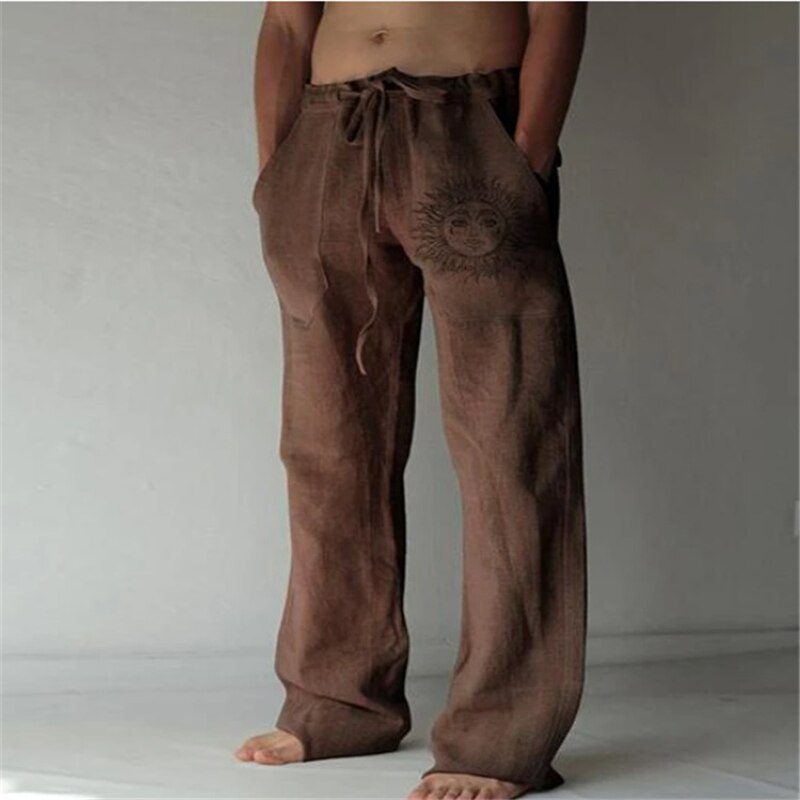 Vintage Men Cotton Linen Jogger Trousers Plus Size Loose Casual Drawstring Wide Leg Pants Men Medieval Costume