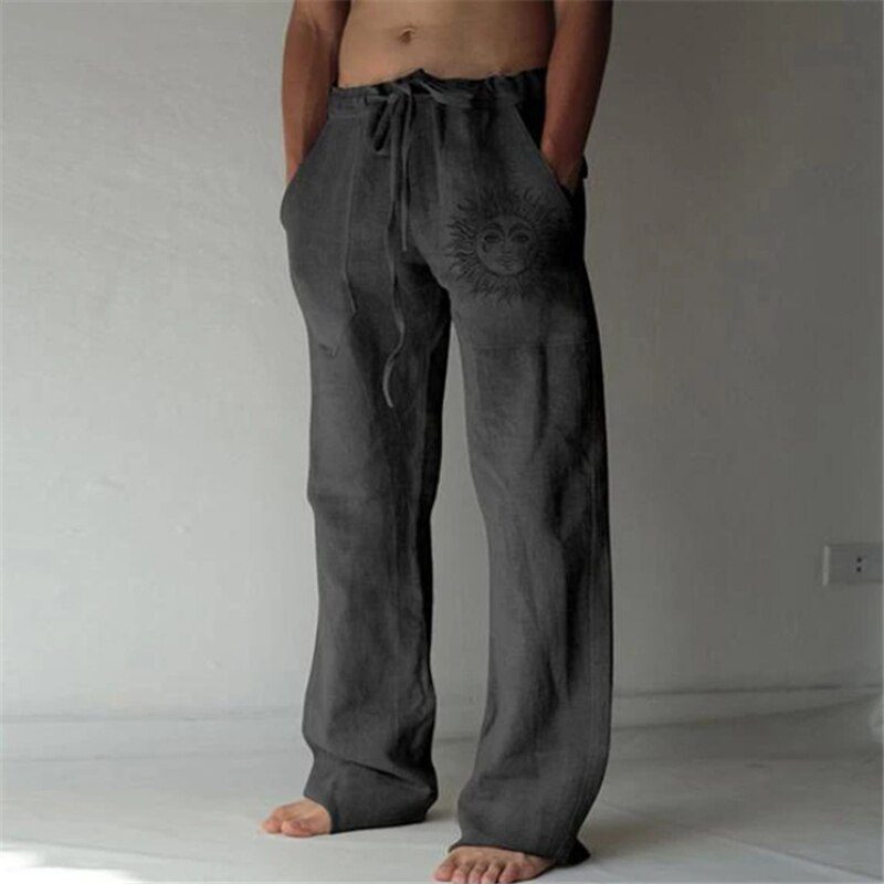 Vintage Men Cotton Linen Jogger Trousers Plus Size Loose Casual Drawstring Wide Leg Pants Men Medieval Costume