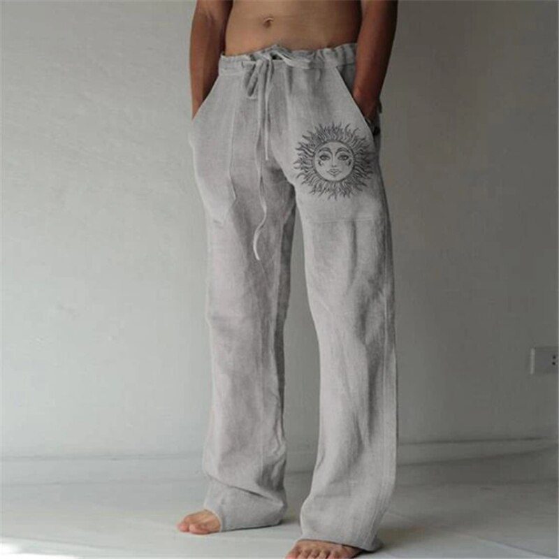 Vintage Men Cotton Linen Jogger Trousers Plus Size Loose Casual Drawstring Wide Leg Pants Men Medieval Costume