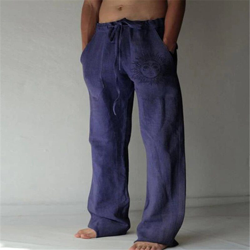 Vintage Men Cotton Linen Jogger Trousers Plus Size Loose Casual Drawstring Wide Leg Pants Men Medieval Costume