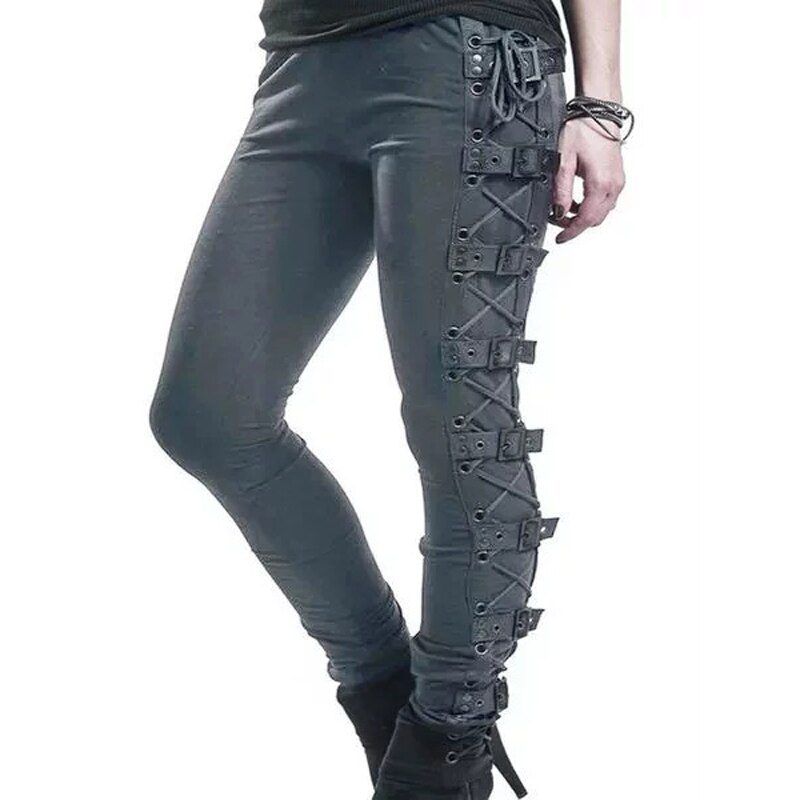 Women Gothic Medieval Cosplay Costume Vintage Viking Knight Steampunk Cross Bandage Tight Pants Party Costume