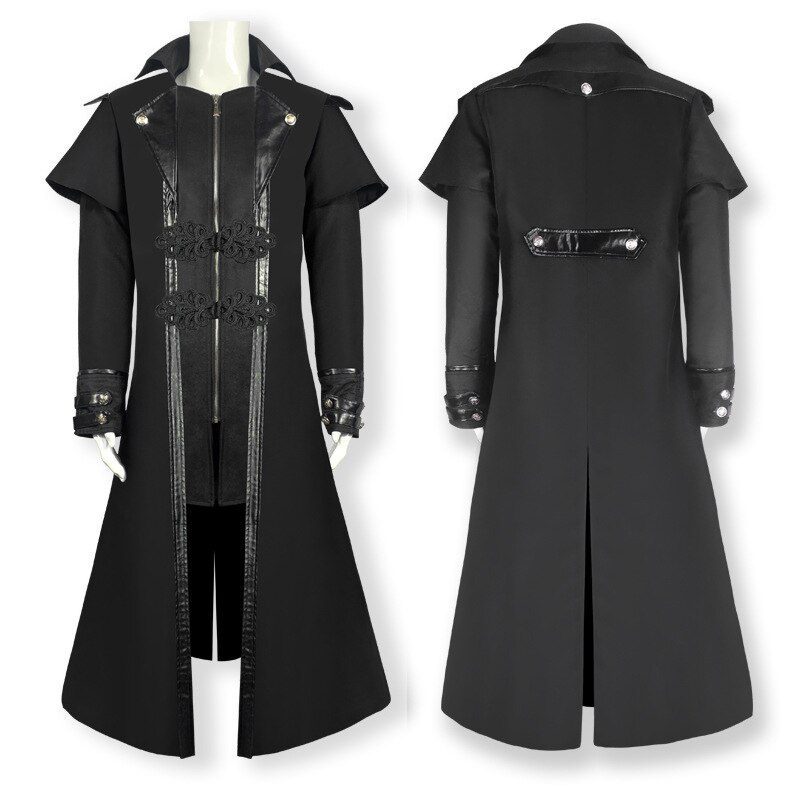 Mens Medieval Vintage Long Jacket Costume Gothic Steampunk Coat Officer Vampire Cos Halloween Stage Show Costumes For Men