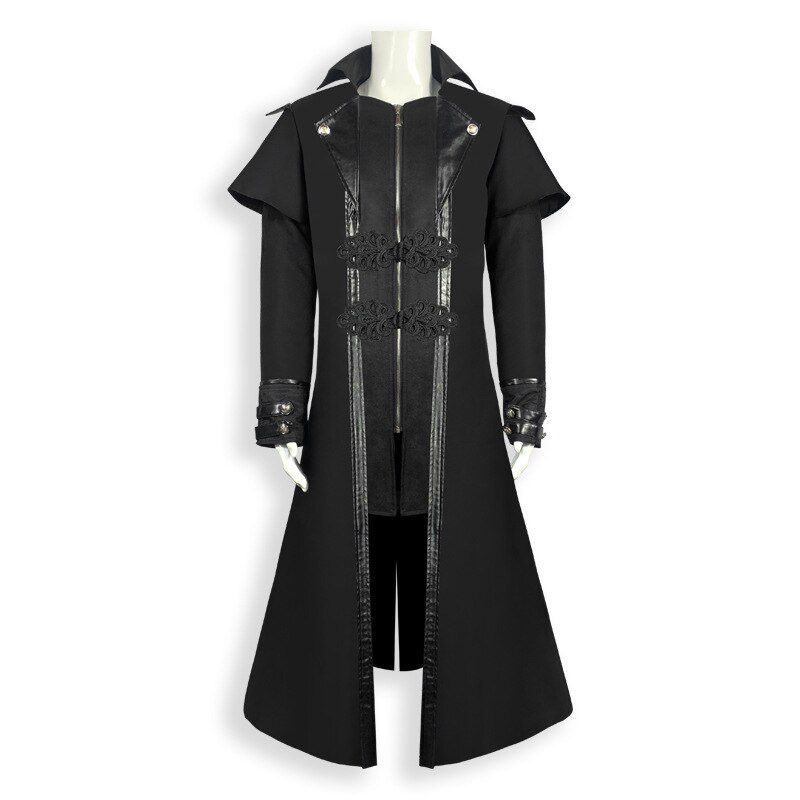 Mens Medieval Vintage Long Jacket Costume Gothic Steampunk Coat Officer Vampire Cos Halloween Stage Show Costumes For Men