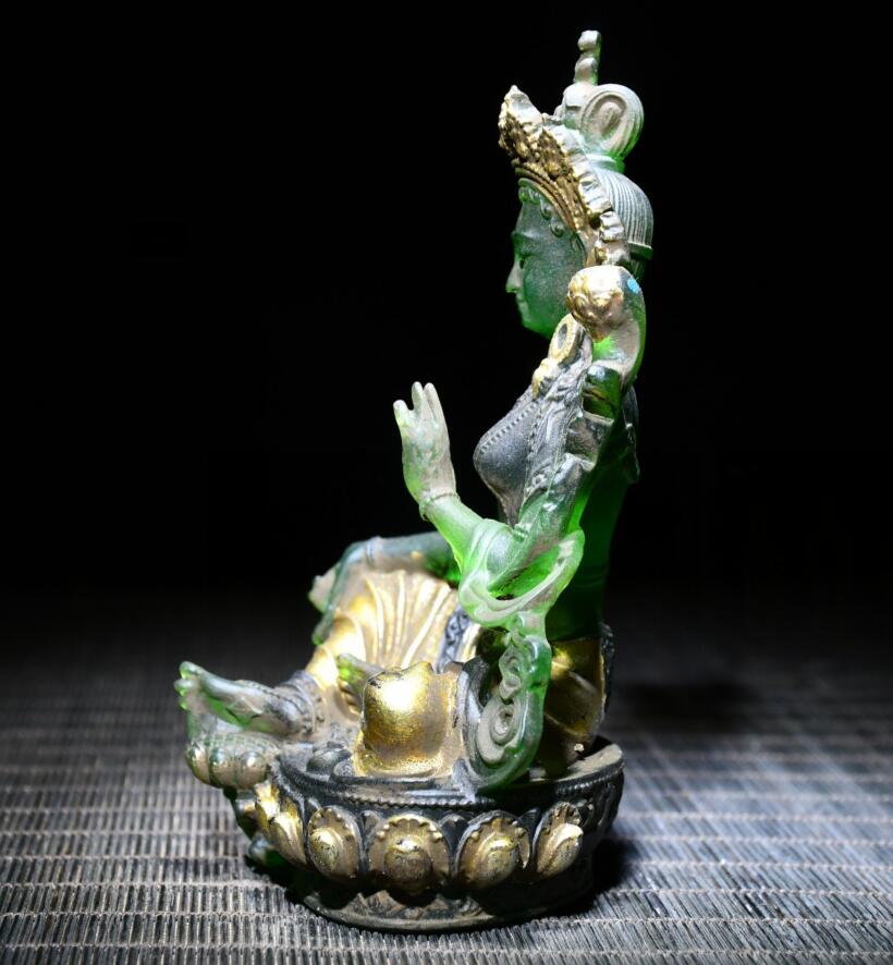 Archaize Coloured glaze Green tara Buddha crafts statue