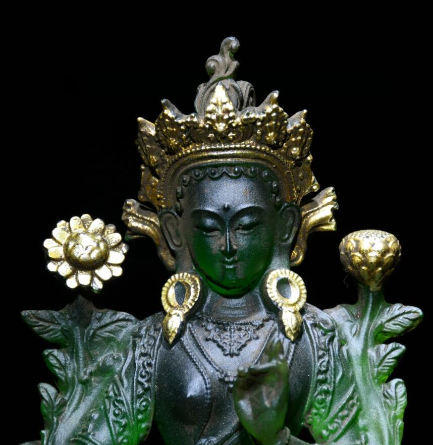 Archaize Coloured glaze Green tara Buddha crafts statue